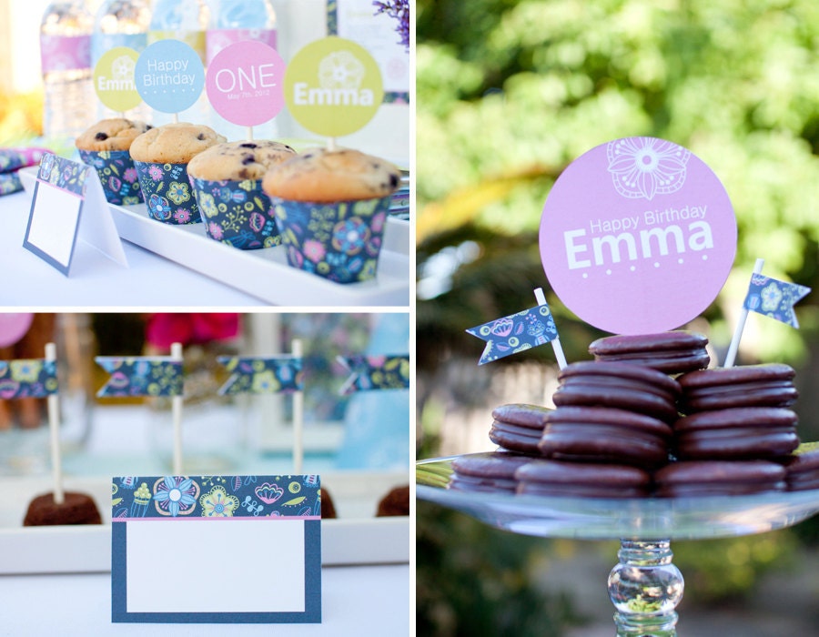 Custom Gathered Blooms Navy Flowers DIY Birthday Party Printables by MayDetails: Full Collection Il_570xn