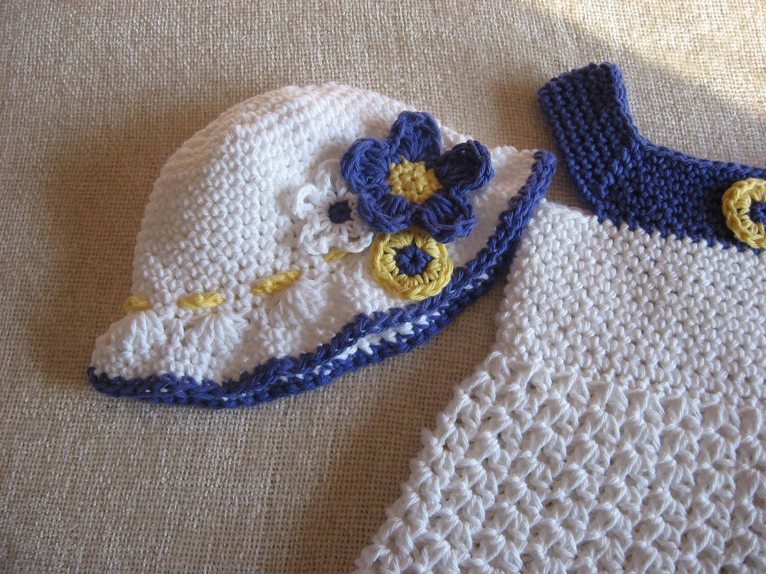 Springtime Style Girls Sundress and Matching Hat Pattern with Blossoms all sizes 3mos. - 4yrs