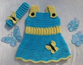 Butterfly Garden Sundress and Matching Headband Crochet Pattern pdf all sizes included from 0-3mos- 2yrs