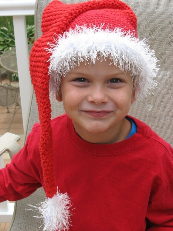 Santa Baby Long Tassle Santa Hat Crochet by nutsaboutknitting