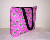 CLOSING SALE-Tote Bag in Frogs on Pink-LARGE