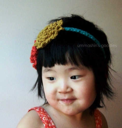 Baby Flower crochet headband - Dahlias Headband - teal, mustard, paprika