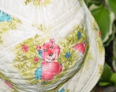 vintage quilted sun /bonnet hat with cute bears and flowers UNION MADE