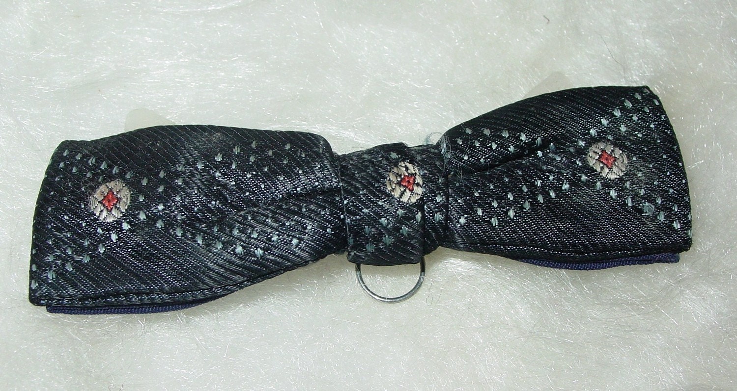 Vintage 1940's Black Bow Tie with Hand-Woven Designs