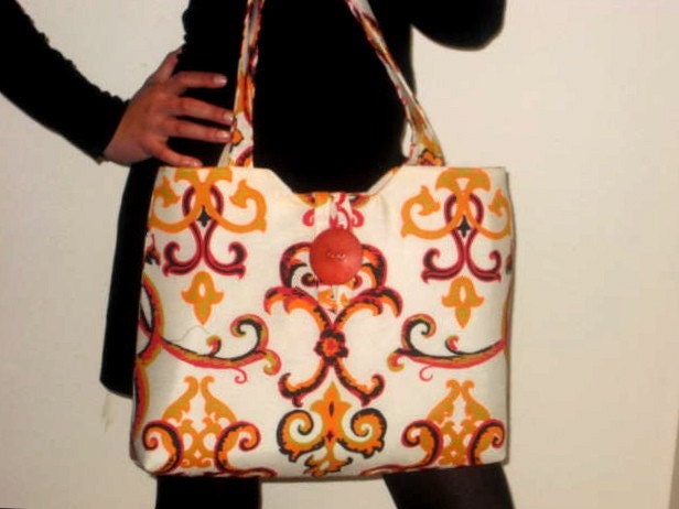 Ikat Tote Orange Red Yellow - Market Bag