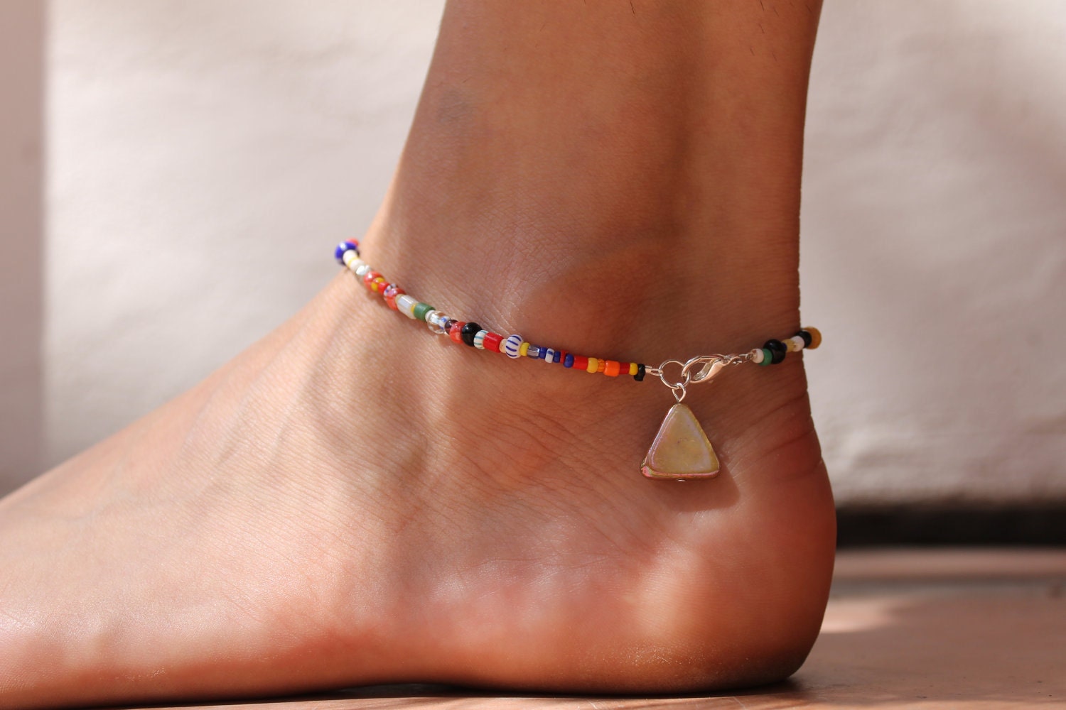 African Seed Bead Anklet with Pyramid