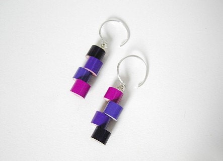 sterling silver color pencil earrings, the purple and pink fever