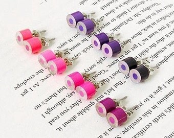 purple and pink series color pencil ear studs (set of 7 pairs)