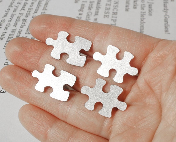 Jigsaw puzzle cufflinks in sterling silver for him, handmade in the UK, 1 pair