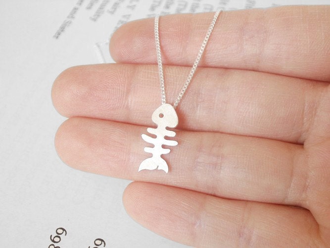 sterling silver fish bone necklace, handmade in the UK