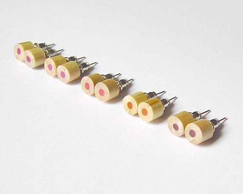 naked wood color pencil ear studs, the reddish series