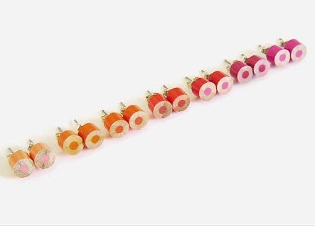 color pencil ear studs, the orange, magenta and red series