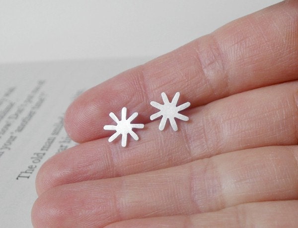 sterling silver star earring studs, ear posts, handmade