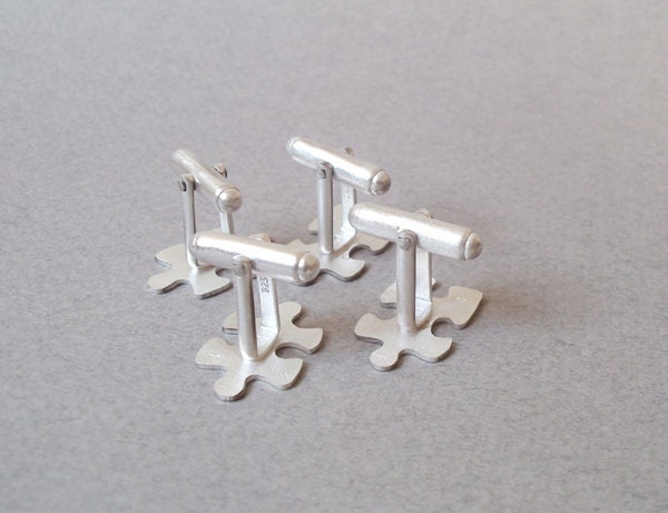 Jigsaw puzzle cufflinks in sterling silver for him, handmade in the UK, 1 pair