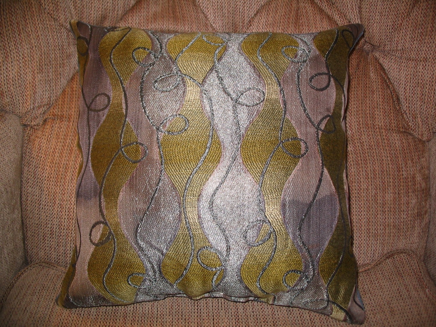 New 15in square Modern Contemporary Urban Retro Silly Waves OOAK Blue Silver Gray and Lime Designer Decorator Throw Pillow