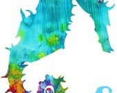 Seahorse Nursery Art  Print Childrens Nursery Wall Art Print Childrens Artwork, Bright Colors (S is for Seahorse Aqua version)