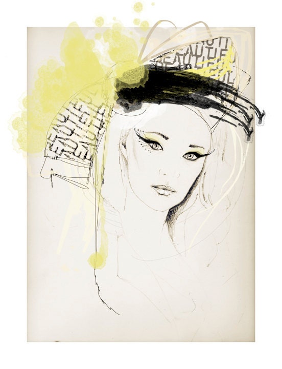 Yellow Watercolor fashion illustration, Art Print,