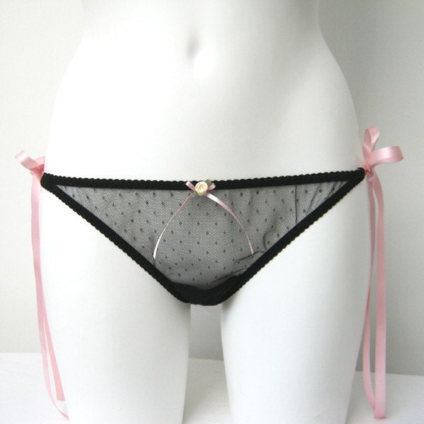 Black Silk And Mesh 'Tease' Tie Side Knickers- Made To Order Lingerie