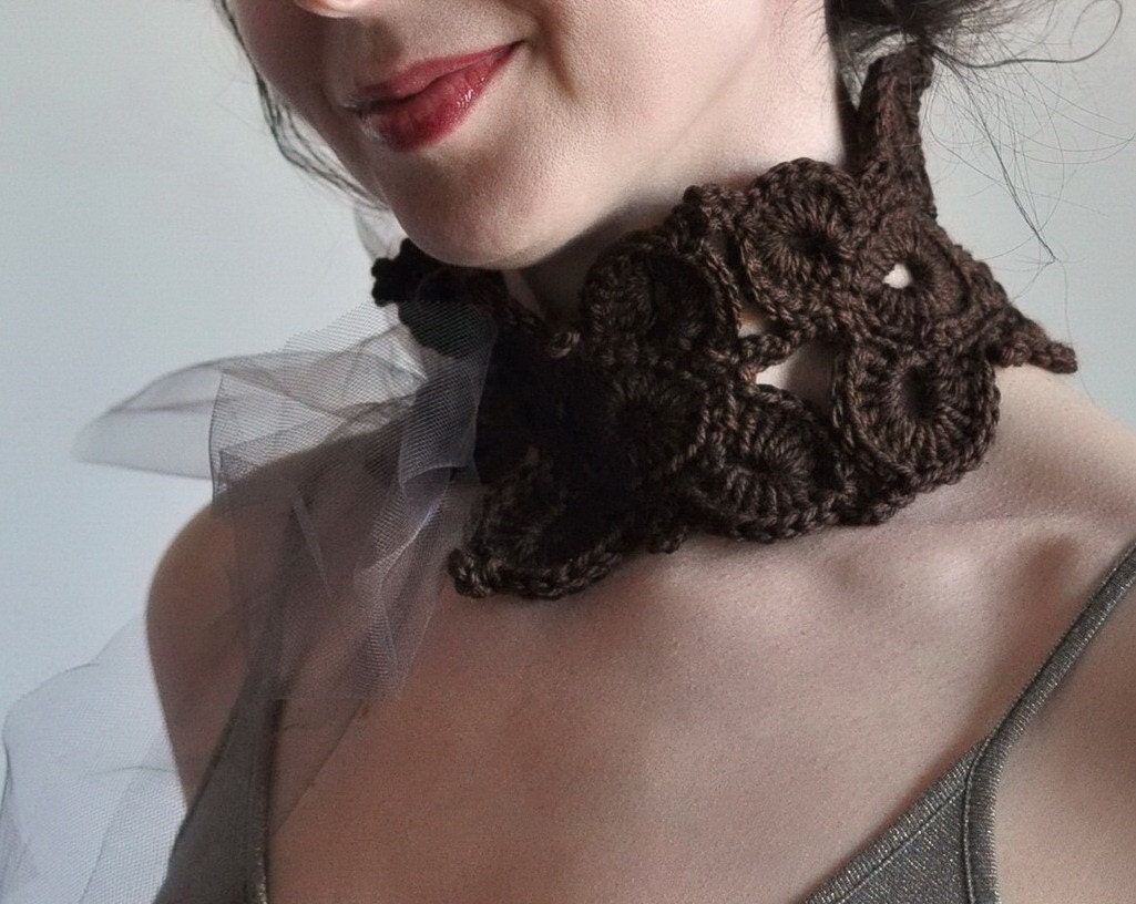Midsummer Night's Dream - crocheted romantic choker / collar / scarflette in dark chocolate