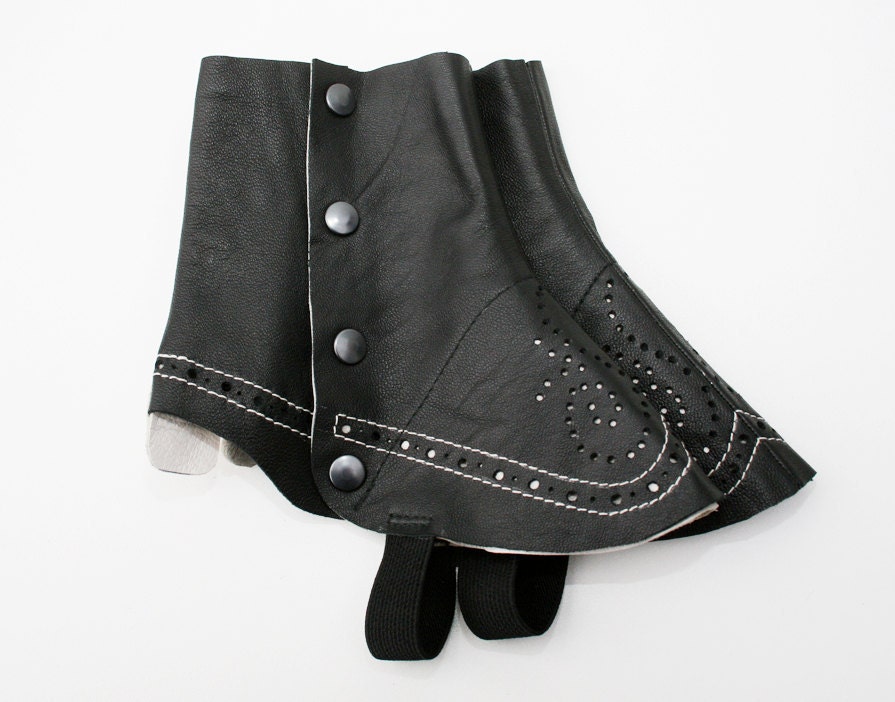 black/white leather spats