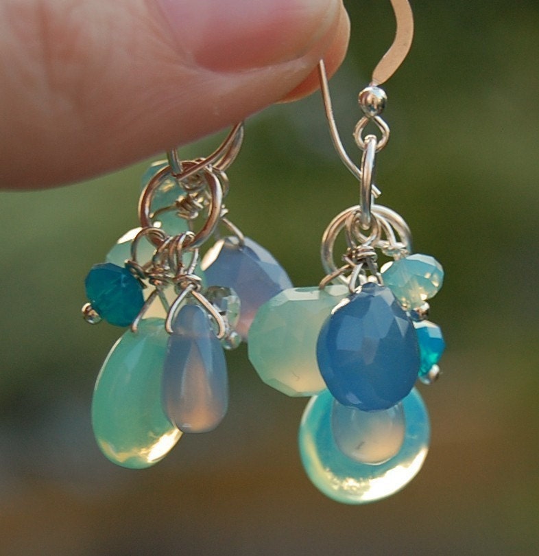 Island Earrings - Chalcedony, Opalite, Amazonite, and Swarovski Crystal - By  Last Day of Forever Designs