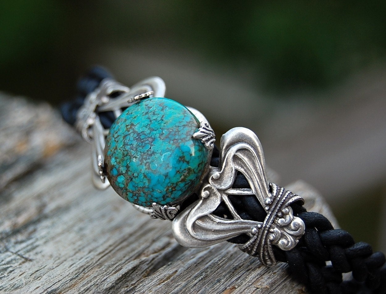 Bella Turquoise Leather Lace Bracelet - Filigree Version - by  Last Day of Forever Designs