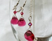 Bridesmaid Jewelry Set, Swarovski Ruby Crystal Necklace Earrings, Sterling Silver, Handmade Wedding Jewelry, July Birthday