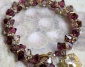Amethyst Crystal Bracelet, Purple Swarovski, Lilac, Gold, Tennis Bracelet, Wedding, Handmade Jewelry, February Birthday