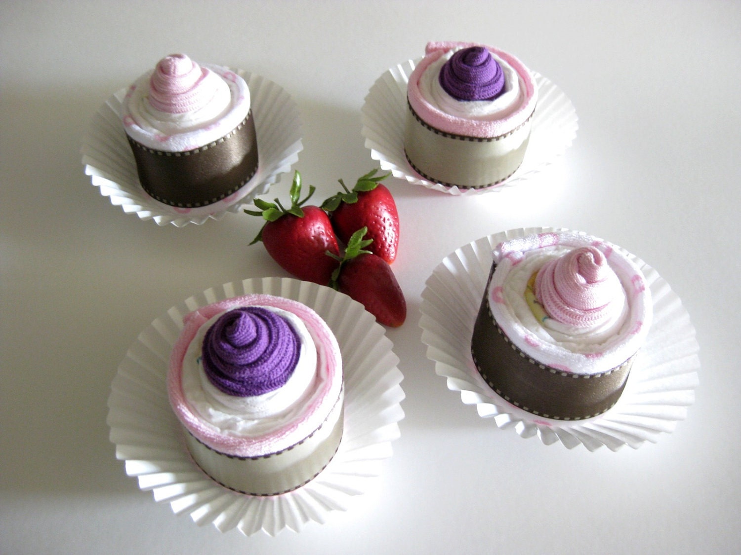 Diaper Cupcakes,  Baby Shower Gifts, Girl Cupcakes, Set of 4