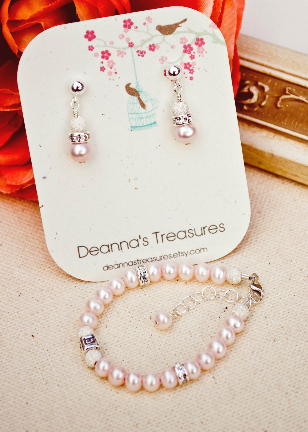 Eliza ... pale pink freshwater pearl baby newborn girl toddler initial monogram bracelet