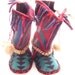 Cabin Fever - New Blues - Felted Blanket Wool Slipper Boots/ Wool Lined/ Sheepskin & Leather Soles - Made to Order