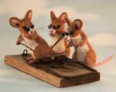 2012 TOBY Award 3 Blind Mice  with a Vintage Rat Trap Artist OOAK Doll Bear by ODACA Artist Stevi T