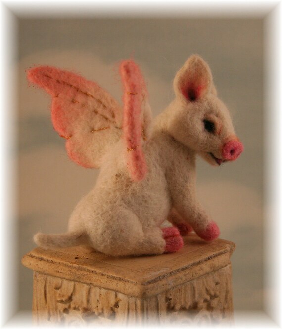 When Pigs Fly Piglet OOAK  Needle felted  Alpaca Artist Doll Bear by Stevi T.
