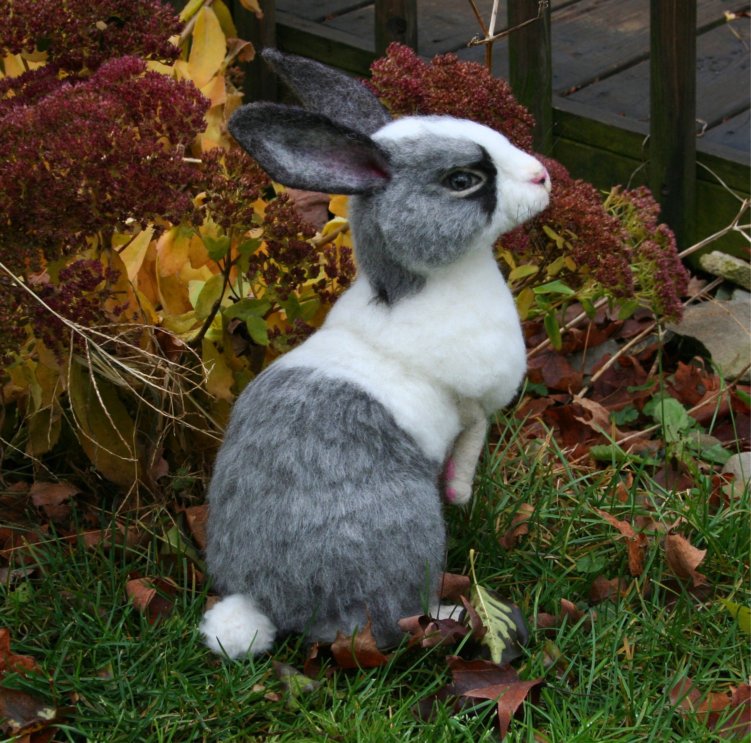 2012 TOBY Award OOAK Needle felted Alpaca Life Size Gray & White Bunny Rabbit Poseable Free shipping