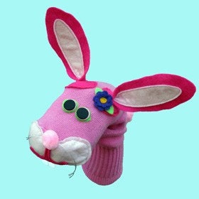 Pink Bunny Rabbit Sock Puppet by SockHollow on Etsy