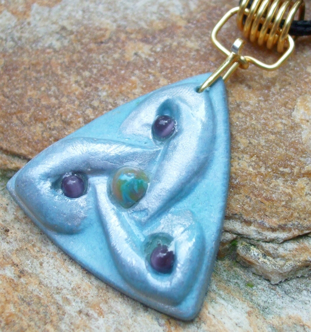 Necklace  Polymer Clay and Brass  "Celtic Charm"