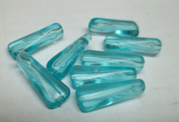 Ice blue 12x7 vintage oblong plastic bead