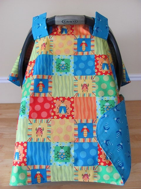 Infant Car Seat Tent/Canopy Cotton Cover  - Beetle Boy by Ellen Crimi