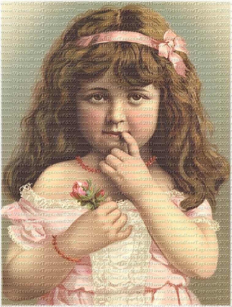 Digital Reprint Vintage Little Girl Pink Rose Pondering Victorian Special Art 600