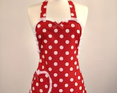 Plus Size Retro Apron Special Edition Betty Sweet Heart Womans Full Apron  (Red) 1x-2x