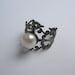 Freshwater Pearl Ring - Gunmetal Vintage-Style Filigree Ring with 9mm Freshwater Pearl Bead, Adjustable