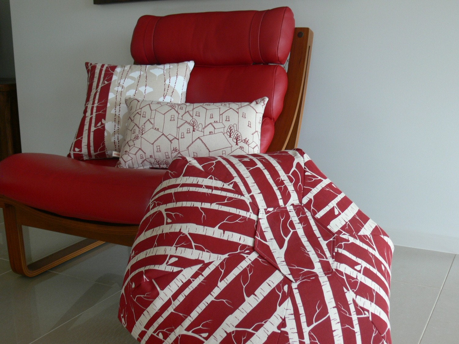 Handprinted Floor Cushion - Red Birch