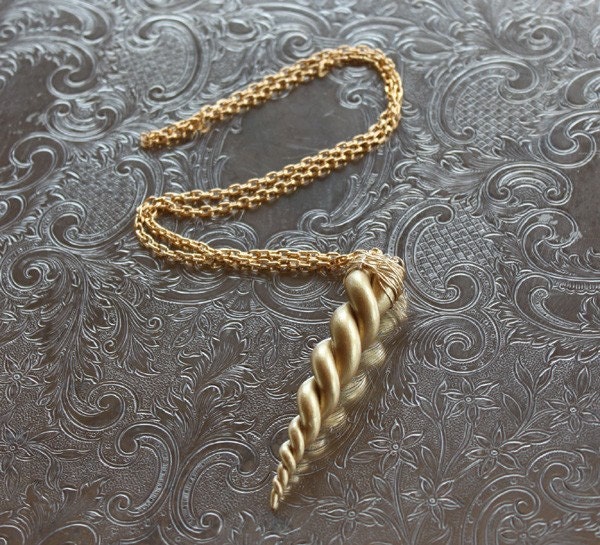 Gold Unicorn horn necklace - Unique and hand sculpted - alicorn / my little pony / narwhal / real