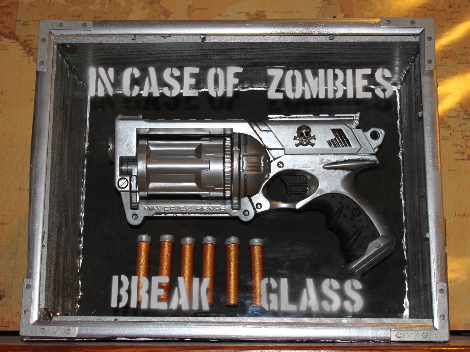 In Case of Zombies Break Glass - One of a kind survival zombiegun kit - gun emergency case - FREE SHIPPING