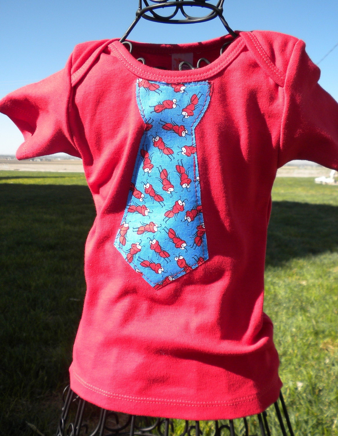 Sample Sale - Picnic Ants Tie on Red Shirt - Sizes 3/6 mo. & 6/12 mo. - Ready to Ship