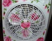 Custom Painted 9" Box Square Table Fan Rose Chic & Shabby, Cottage Charm