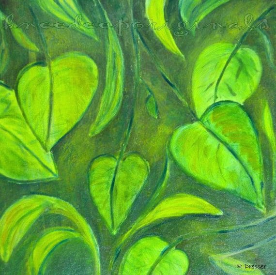 Green Leaves oil painting 12x12 fine art on by KneeDeepOriginals