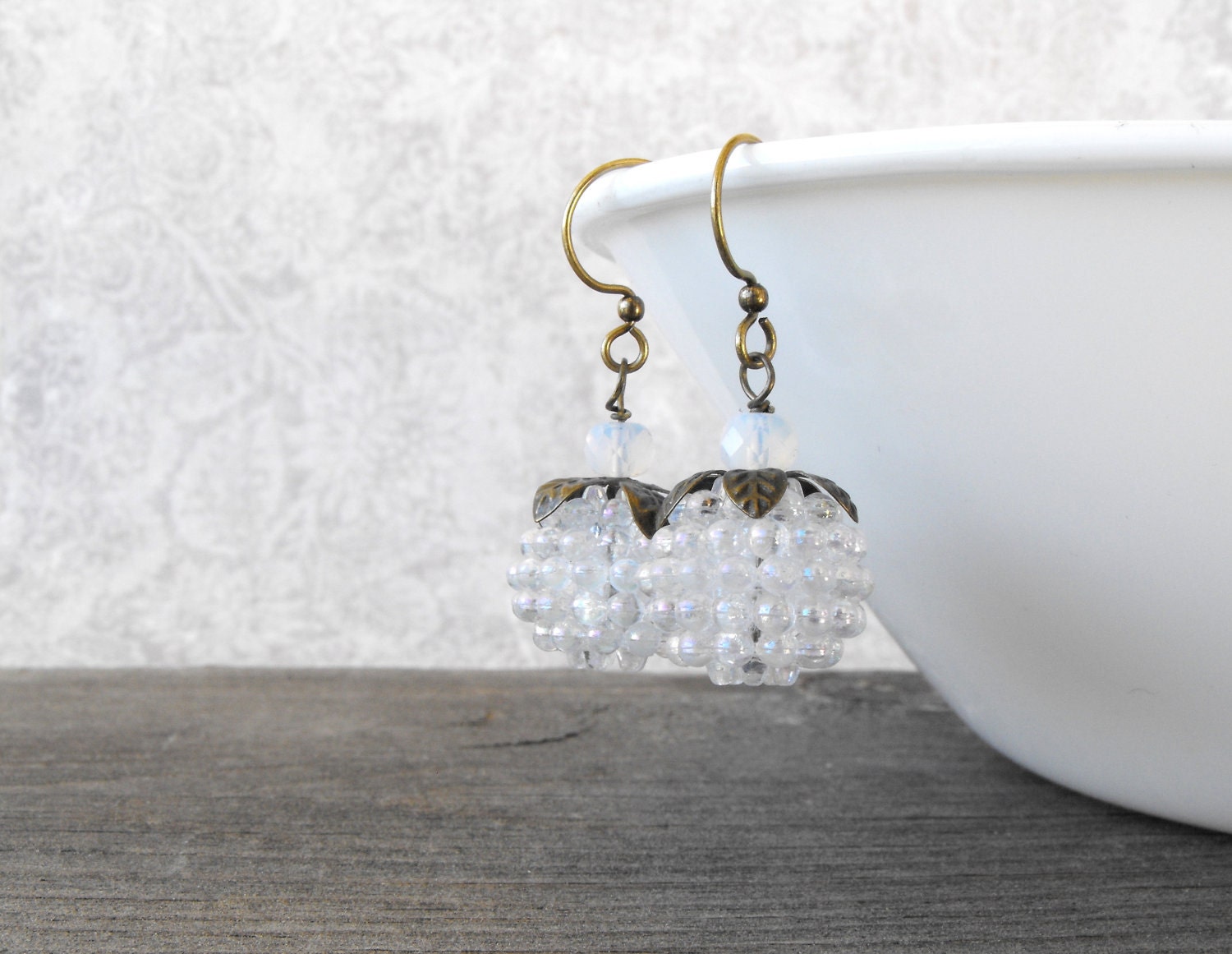 White Berry earrings with antique brass