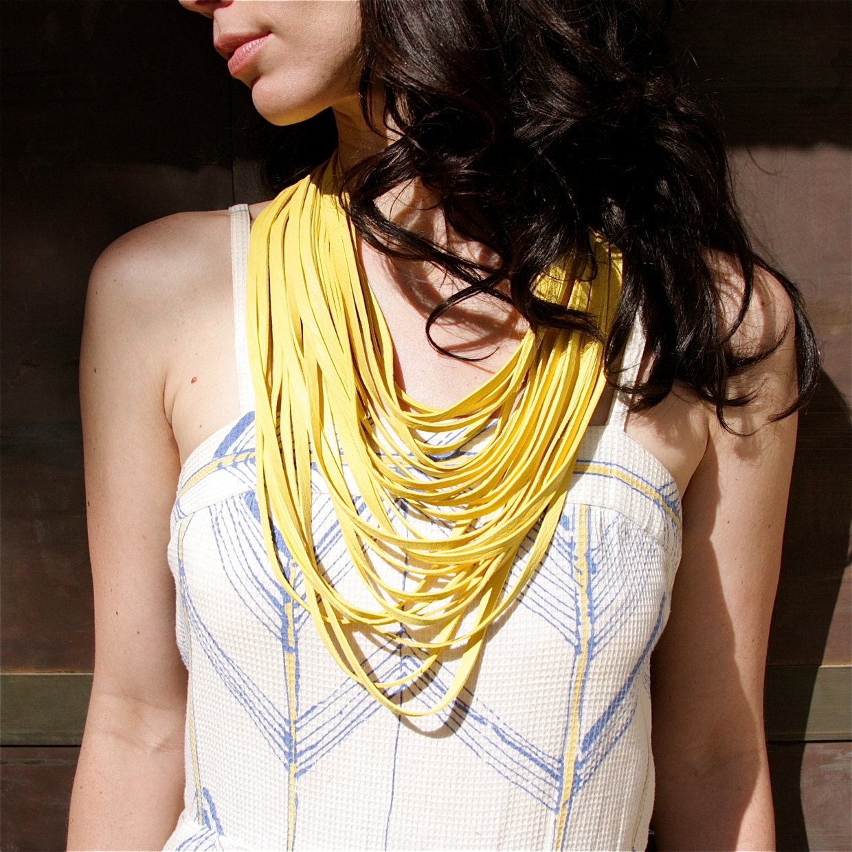 Lemon Yellow Leather Uni Loop Necklace - Ready to Ship