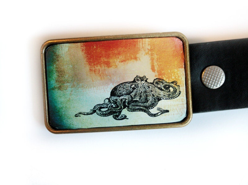 Belt Buckle Blue Octopus Nautical FREE SHIPPING